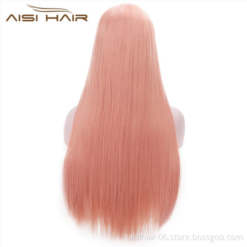 Aisi Hair Long Straight Lace Front Synthetic Wigs Natural Looking Red Silk Straight Long Wigs Colorful Lace Front Hair Wigs